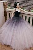 solvbao Lovely Ombre Tulle Floor Length Party Dresses, Spaghetti Straps Prom Dresses