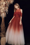 solvbao A-Line Ombre Tulle Long Party Dress, Lovely Lace-Up Evening Dress