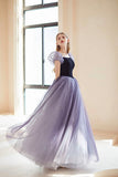 solvbao Purple Velvet Tulle Long Prom Dresses, Cute A-Line Evening Dresses