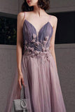 solvbao Purple V-Neck Tulle Long Prom Dresses, A-Line Ombre Evening Dresses