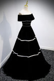 solvbao Black Velvet Long Prom Dresses, A-Line Off the Shoulder Evening Dresses