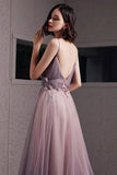 solvbao Purple V-Neck Tulle Long Prom Dresses, A-Line Ombre Evening Dresses