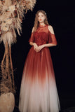 solvbao A-Line Ombre Tulle Long Party Dress, Lovely Lace-Up Evening Dress