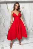 solvbao A-Line Cute V Neck Short White/Red Prom Dresses, A-Line Party Dresses