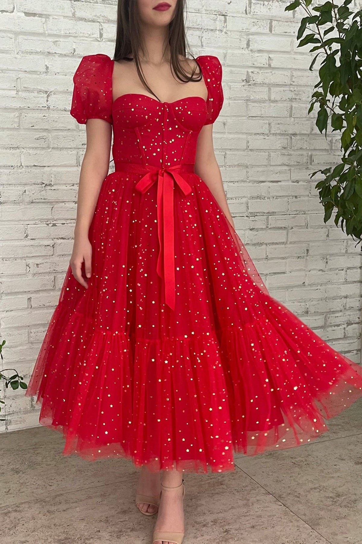 solvbao Red Tulle Short A-Line Prom Dresses, Cute Evening Party Dresses