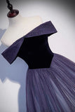 solvbao Purple Velvet Tulle Long Prom Dresses, A-Line Off the Shhouler Evening Dresses