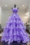 solvbao Purple Strapless Organza Long Prom Dress, Princess Quinceanera Dresses