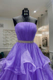 solvbao Purple Strapless Organza Long Prom Dress, Princess Quinceanera Dresses