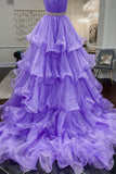 solvbao Purple Strapless Organza Long Prom Dress, Princess Quinceanera Dresses