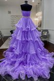 solvbao Purple Strapless Organza Long Prom Dress, Princess Quinceanera Dresses