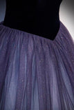 solvbao Purple Velvet Tulle Long Prom Dresses, A-Line Off the Shhouler Evening Dresses