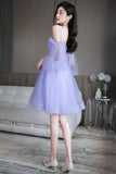 solvbao Cute Puff Sleeve Tulle Short Prom Dresses, A-Line Party Dresses