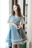 solvbao Cute Lace High Low Prom Dresses, A-Line Party Homecoming Dresses