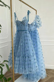 solvbao Blue Tulle Short Party Dress, A-Line Prom Dresses