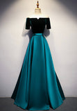 solvbao Elegant Velvet Satin Long Prom Dresses, A-Line Evening Dresses