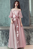 solvbao Gray Tulle Lace Long Prom Dresses, Cute A-Line Evening Dresses