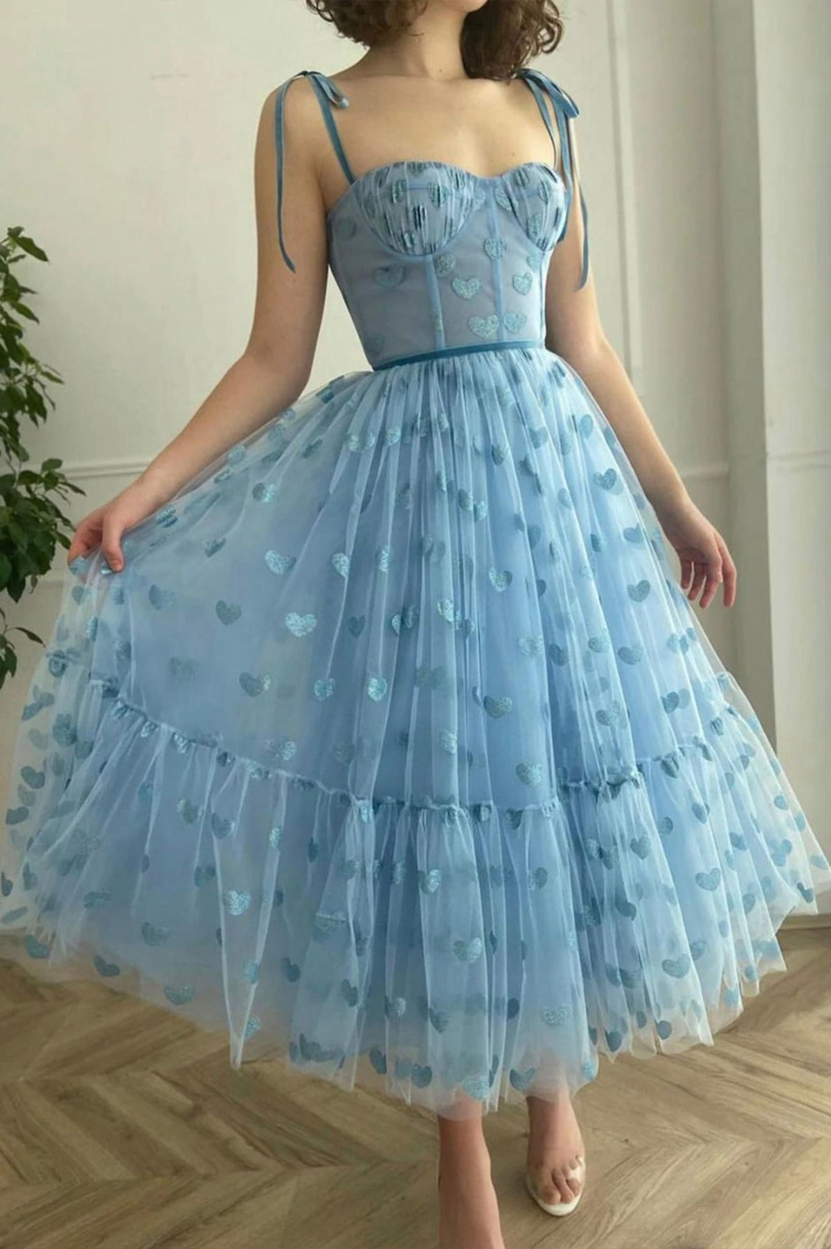 solvbao Blue Tulle Short Party Dress, A-Line Prom Dresses