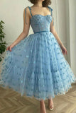 solvbao Blue Tulle Short Party Dress, A-Line Prom Dresses