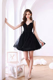 solvbao Black Tulle Short A-Line Prom Dress, Black Evening Party Dress