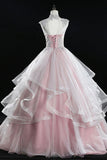 solvbao Pink Tulle Lace Sweet 16 Dresses, Long Quinceanera Dresses