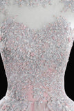 solvbao Pink Tulle Lace Sweet 16 Dresses, Long Quinceanera Dresses