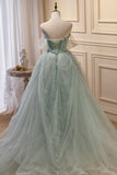 solvbao Green Tulle Beaded Ball Gown Off Shoulder Party Dress, Green Sweet 16 Dress