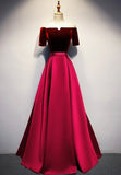 solvbao Elegant Velvet Satin Long Prom Dresses, A-Line Evening Dresses