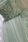 solvbao Green Tulle Beaded Ball Gown Off Shoulder Party Dress, Green Sweet 16 Dress