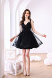 solvbao Black Tulle Short A-Line Prom Dress, Black Evening Party Dress