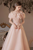 solvbao Pink Tulle Off the Shoulder Party Dress, Pink A-Line Homecoming Dress