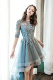 solvbao Cute Lace High Low Prom Dresses, A-Line Party Homecoming Dresses