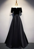 solvbao Elegant Velvet Satin Long Prom Dresses, A-Line Evening Dresses