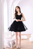 solvbao Black Tulle Short A-Line Prom Dress, Black Evening Party Dress