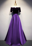 solvbao Elegant Velvet Satin Long Prom Dresses, A-Line Evening Dresses