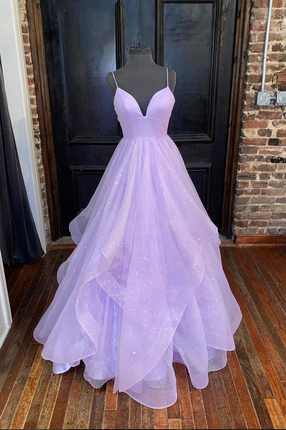 solvbao Purple V-Neck Tulle Long Prom Dresses, A-Line Evening Dresses