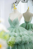 solvbao Green V-Neck Layers Tulle Long Ball Gown, A-Line Formal Gown