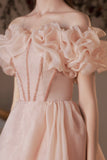 solvbao Pink Tulle Off the Shoulder Party Dress, Pink A-Line Homecoming Dress