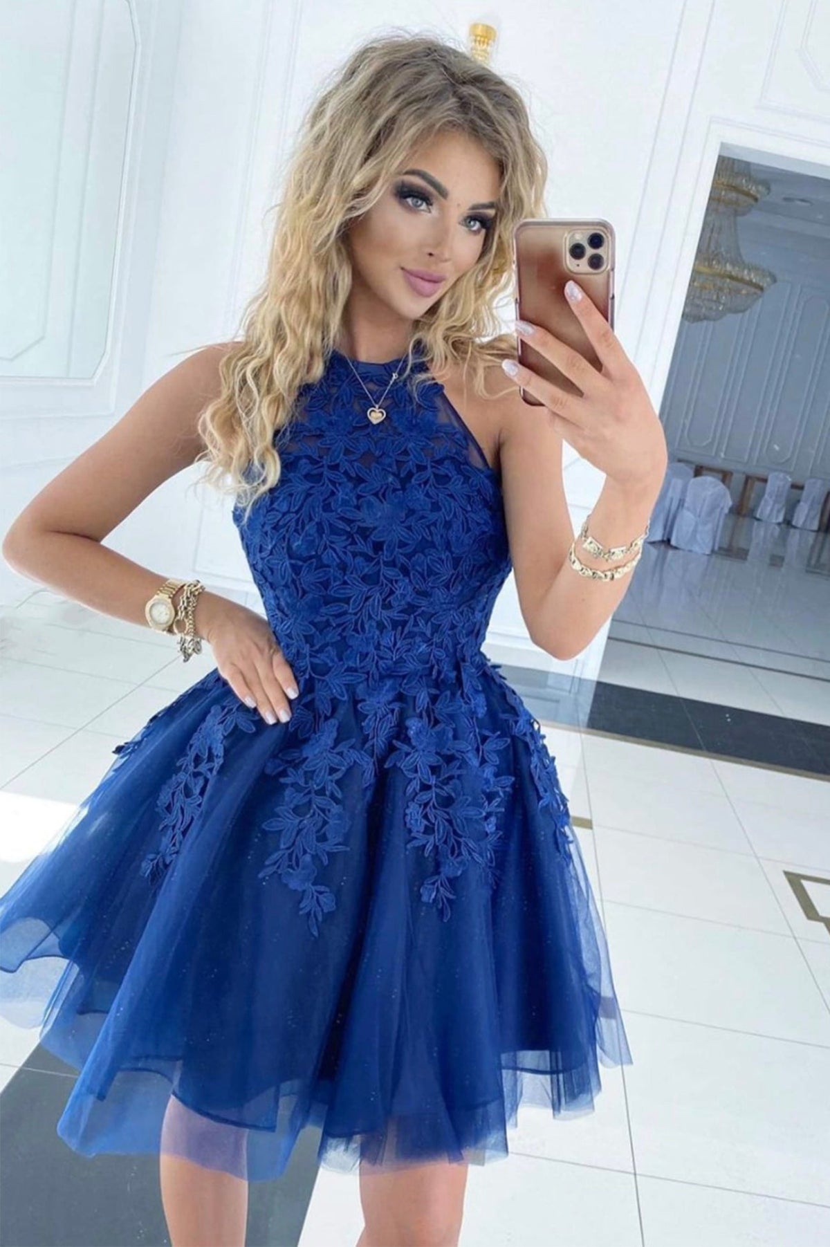 solvbao Cute Lace Short Prom Dresses, A-Line Homecoming Party Dresses