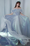 solvbao Romantic Tulle Long Prom Dresses, A-Line Evening Dresses