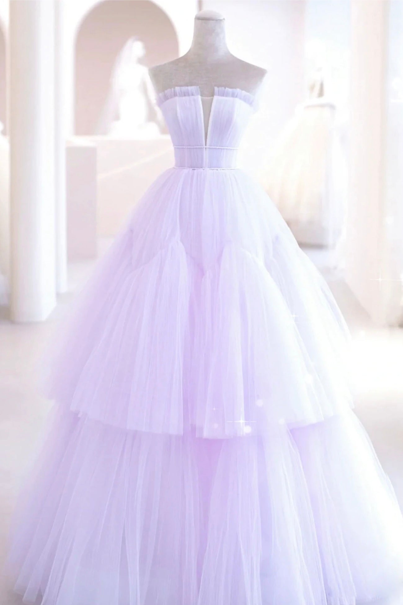 solvbao Purple Strapless Tulle Long Formal Gown, Purple A-Line Evening Dress