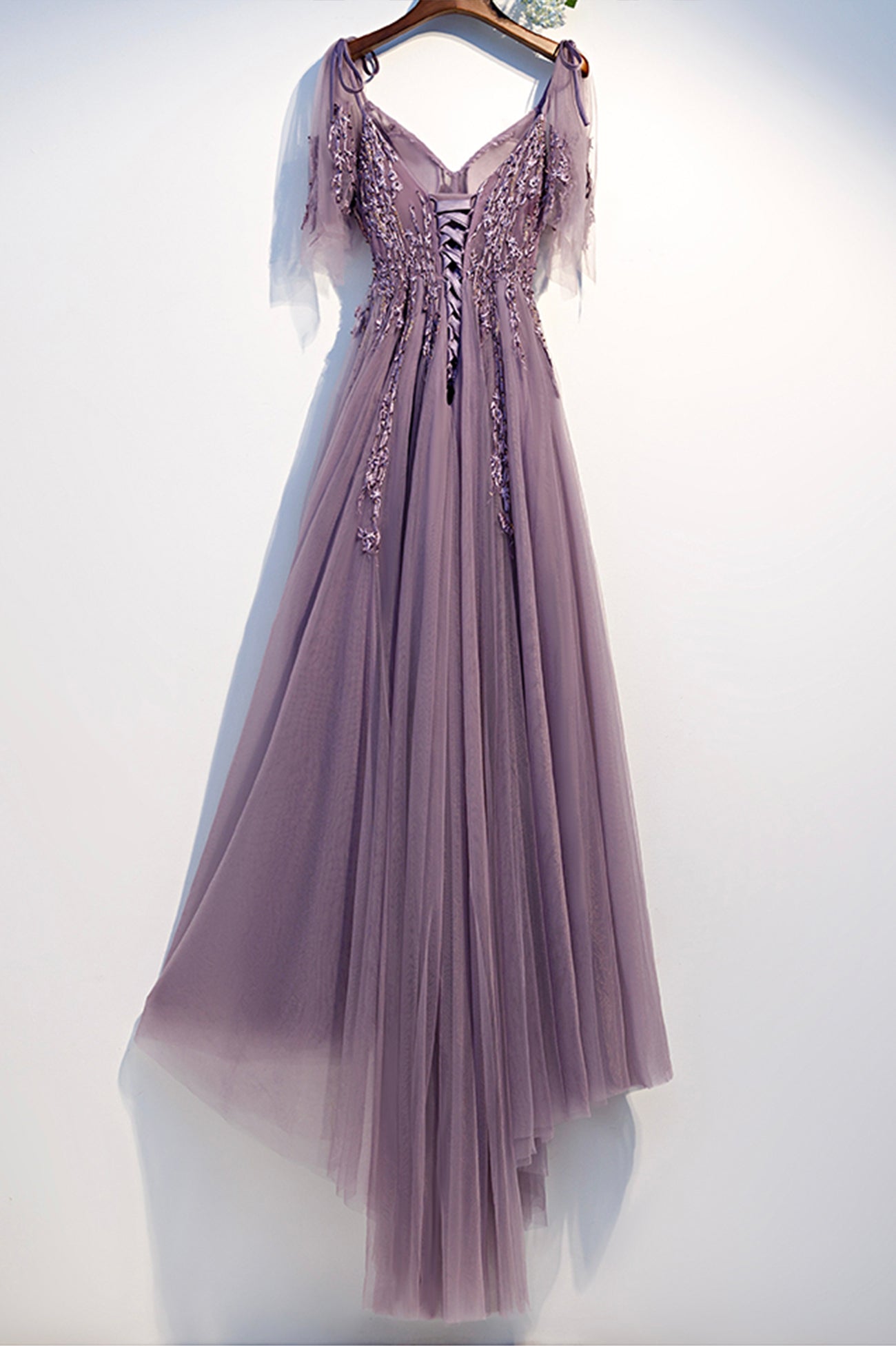 solvbao Purple Tulle Lace Long Prom Dresses, A-Line Evening Party Dresses