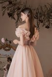 solvbao Pink Tulle Off the Shoulder Party Dress, Pink A-Line Homecoming Dress