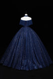 solvbao Blue Tulle Sequins Long Ball Gown, Elegant A-Line Formal Gown