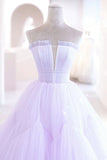 solvbao Purple Strapless Tulle Long Formal Gown, Purple A-Line Evening Dress