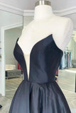 solvbao Black Satin Long A-Line Prom Dress, Black Evening Party Dress