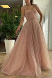 solvbao Pink Spaghetti Strap Long Prom Dresses, A-Line Evening Party Dresses