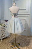 solvbao Lovely Strapless Tulle Lace Knee Length Prom Dress, A-Line Party Dress