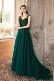 solvbao Green V-Neck Lace Long Prom Dresses, A-Line Evening Dresses