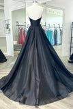 solvbao Black Satin Long A-Line Prom Dress, Black Evening Party Dress