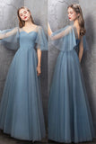 solvbao Blue Tulle Long Prom Dresses, Blue Tulle Bridesmaid Dresses